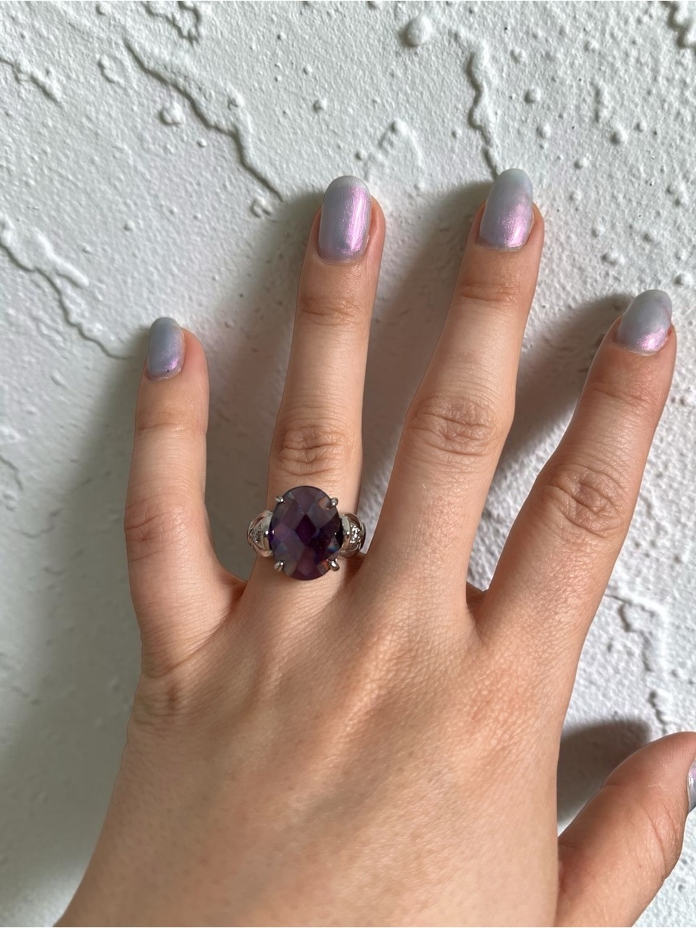 Vintage GEP Amethyst Statement Ring – Size 7 – Silver Tone